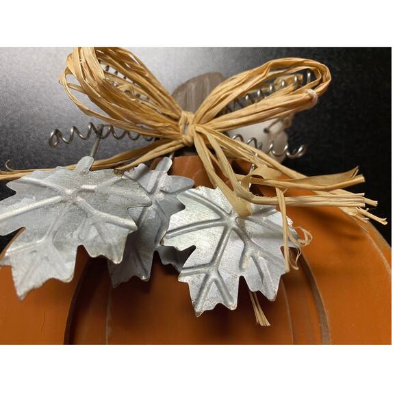 Fall Décor Orange Pumpkin Tin Leaves, Rustic Décor - Picture 2 of 3